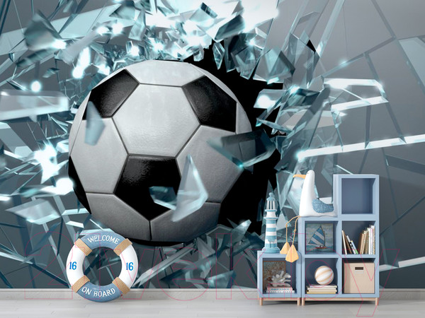 Изображение товара Фотообои листовые ФабрикаФресок Футбольный мяч разбивает стекло / 714270 (400x270)