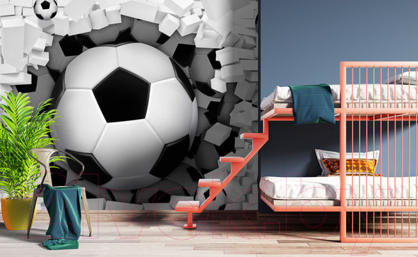 Изображение товара Фотообои листовые ФабрикаФресок Футбольные мячи из стены / 723270 (300x270)