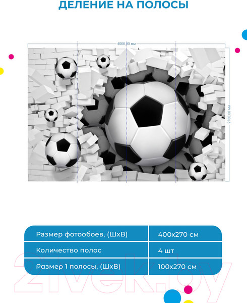 Изображение товара Фотообои листовые ФабрикаФресок Футбольные мячи из стены / 724270 (400x270)