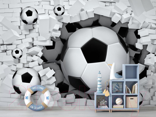 Изображение товара Фотообои листовые ФабрикаФресок Футбольные мячи из стены / 724270 (400x270)