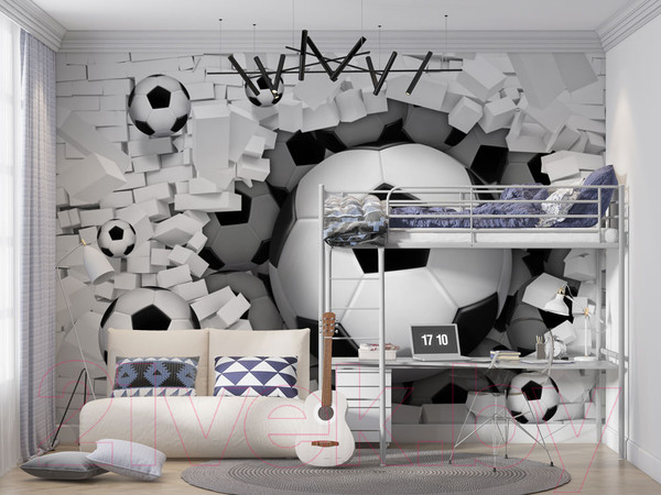 Изображение товара Фотообои листовые ФабрикаФресок Футбольные мячи из стены / 724270 (400x270)