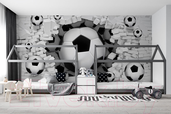 Изображение товара Фотообои листовые ФабрикаФресок Футбольные мячи из стены / 725270 (500x270)