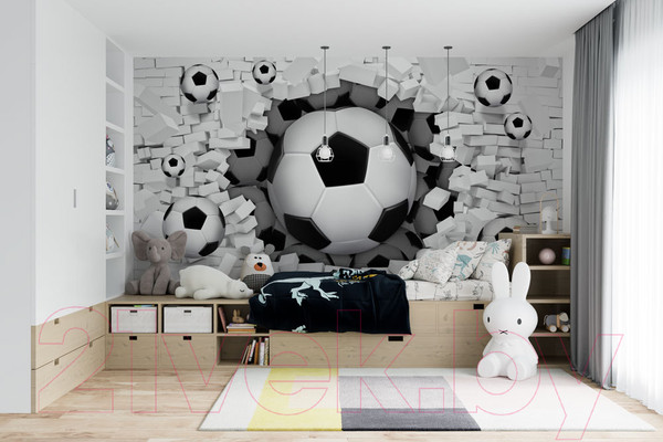 Изображение товара Фотообои листовые ФабрикаФресок Футбольные мячи из стены / 725270 (500x270)