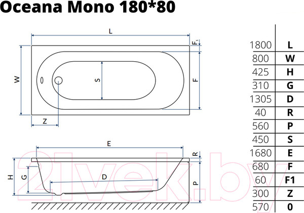 Изображение товара Ванна акриловая Excellent Oceana Mono 180x80
