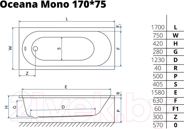 Изображение товара Ванна акриловая Excellent Oceana Mono 170x75