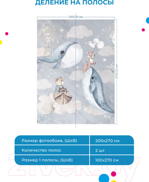 Изображение товара Фотообои листовые ФабрикаФресок Киты со зверями / 762270 (200x270)