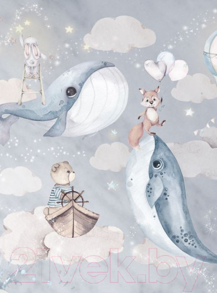 Изображение товара Фотообои листовые ФабрикаФресок Киты со зверями / 762270 (200x270)