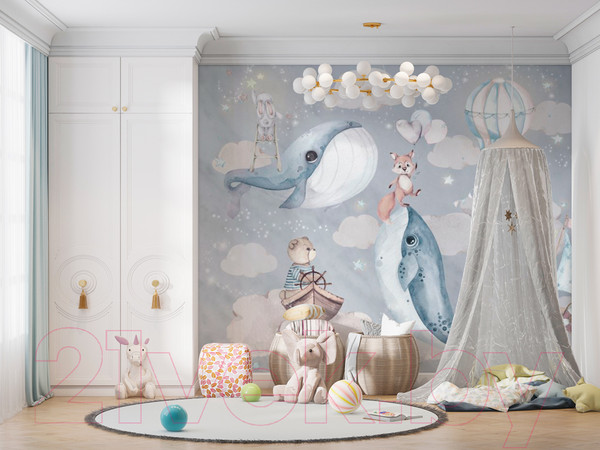 Изображение товара Фотообои листовые ФабрикаФресок Киты со зверями / 763270 (300x270)