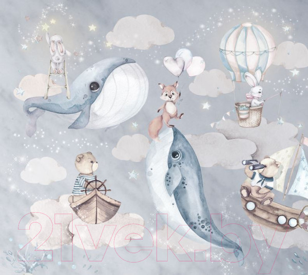 Изображение товара Фотообои листовые ФабрикаФресок Киты со зверями / 763270 (300x270)