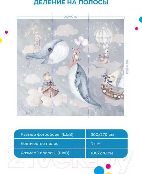 Изображение товара Фотообои листовые ФабрикаФресок Киты со зверями / 763270 (300x270)