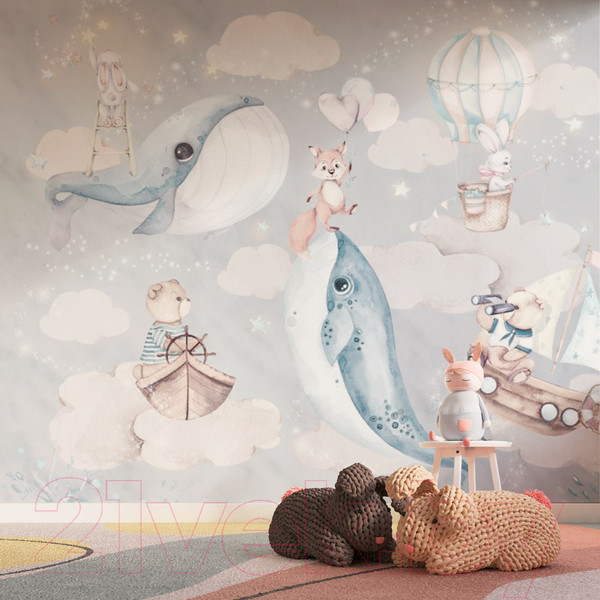 Изображение товара Фотообои листовые ФабрикаФресок Киты со зверями / 763270 (300x270)