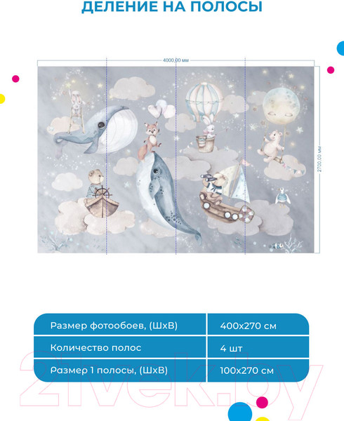 Изображение товара Фотообои листовые ФабрикаФресок Киты со зверями / 764270 (400x270)