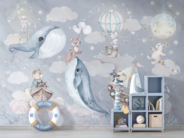 Изображение товара Фотообои листовые ФабрикаФресок Киты со зверями / 764270 (400x270)