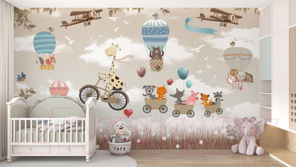 Изображение товара Фотообои листовые ФабрикаФресок Жираф с друзьями на велосипеде / 775270 (500x270)