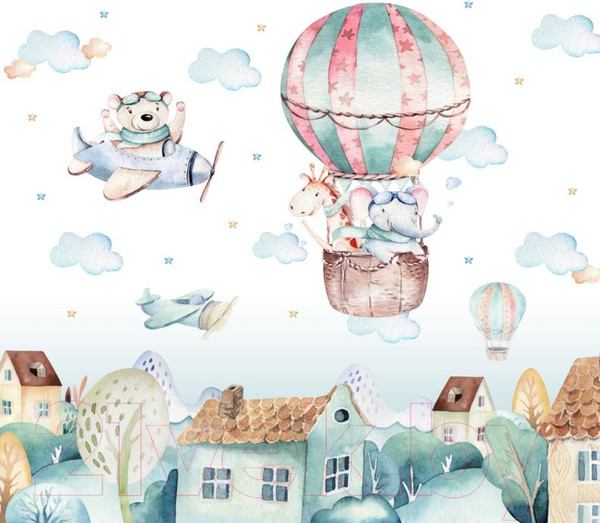 Изображение товара Фотообои листовые ФабрикаФресок Детские Звери над городом / 793270 (300x270)