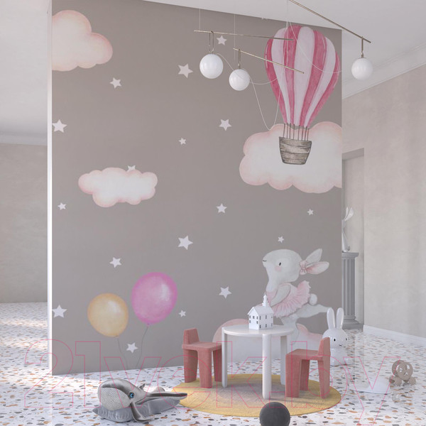 Изображение товара Фотообои листовые ФабрикаФресок Зайчики на облаках / 802270 (200x270)