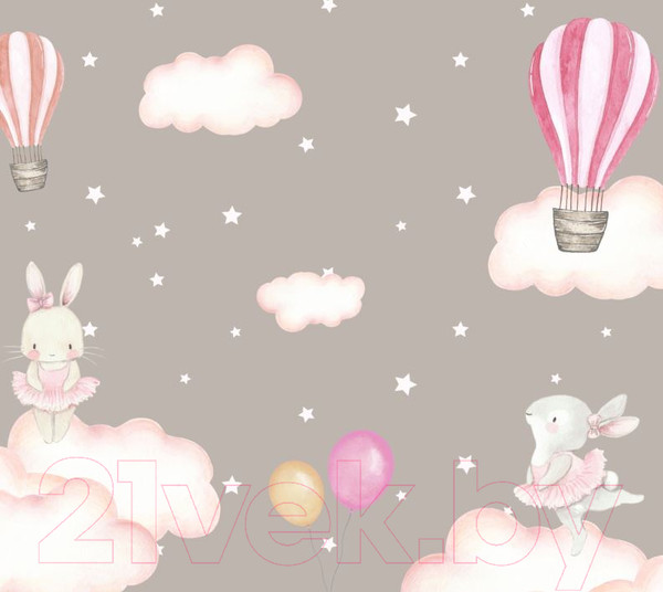 Изображение товара Фотообои листовые ФабрикаФресок Зайчики на облаках / 803270 (300x270)