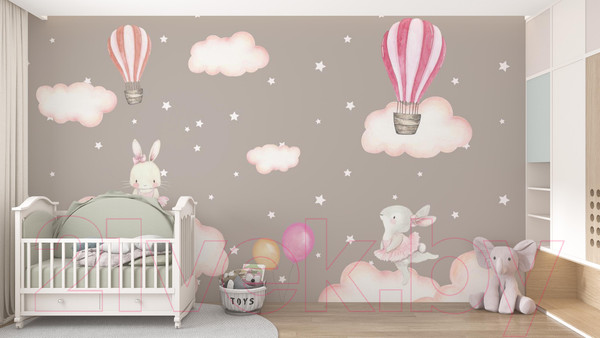 Изображение товара Фотообои листовые ФабрикаФресок Зайчики на облаках / 805270 (500x270)