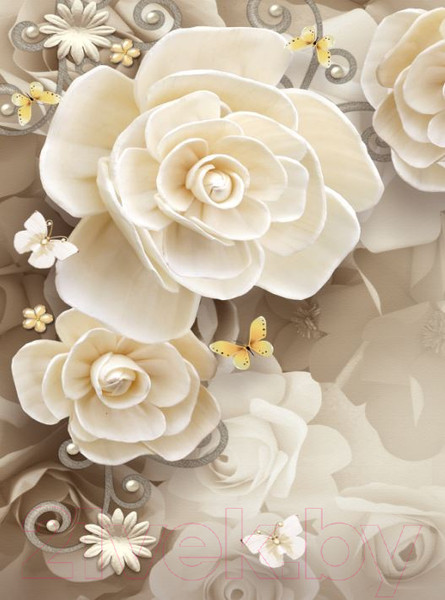 Изображение товара Фотообои листовые ФабрикаФресок 3D Цветы с бабочками / 872270 (200x270)