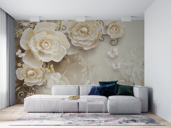 Изображение товара Фотообои листовые ФабрикаФресок 3D Цветы с бабочками / 874270 (400x270)