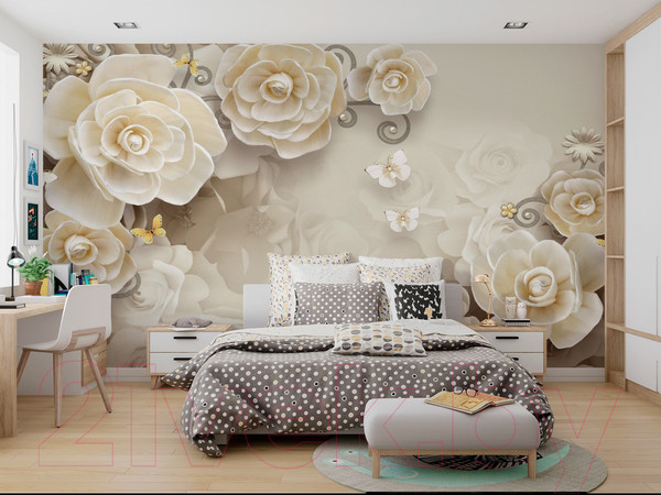 Изображение товара Фотообои листовые ФабрикаФресок 3D Цветы с бабочками / 875270 (500x270)