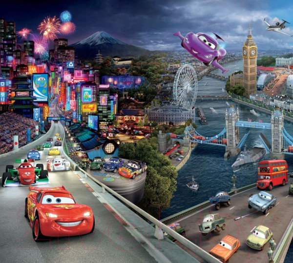 Изображение товара Фотообои листовые ФабрикаФресок Тачки в городе мультфильм / 883270 (300x270)