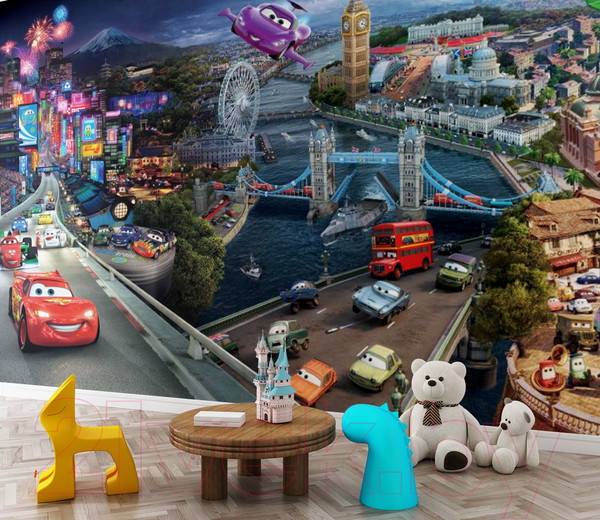 Изображение товара Фотообои листовые ФабрикаФресок Тачки в городе мультфильм / 883270 (300x270)