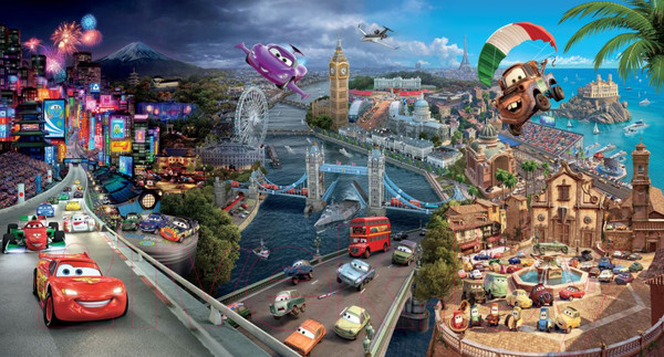 Изображение товара Фотообои листовые ФабрикаФресок Тачки в городе мультфильм / 885270 (500x270)