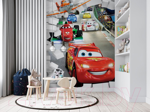 Изображение товара Фотообои листовые ФабрикаФресок Тачки мультфильм из стены / 902270 (200x270)