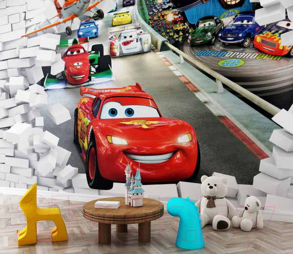 Изображение товара Фотообои листовые ФабрикаФресок Тачки мультфильм из стены / 904270 (400x270)