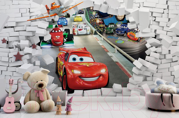 Изображение товара Фотообои листовые ФабрикаФресок Тачки мультфильм из стены / 905270 (500x270)