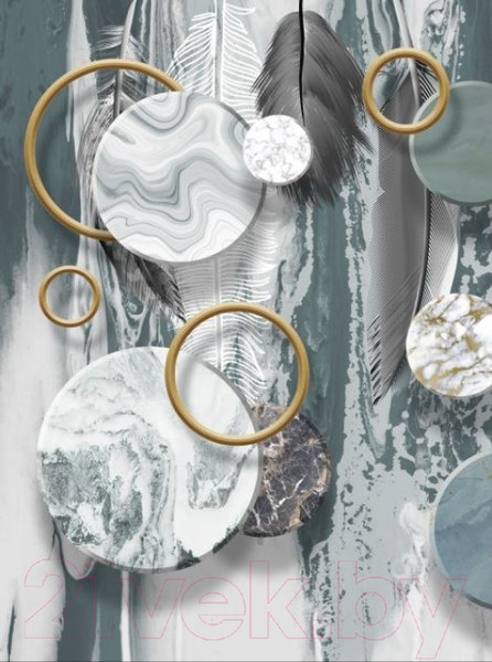 Изображение товара Фотообои листовые ФабрикаФресок Перья и мраморные круги / 922270 (200x270)