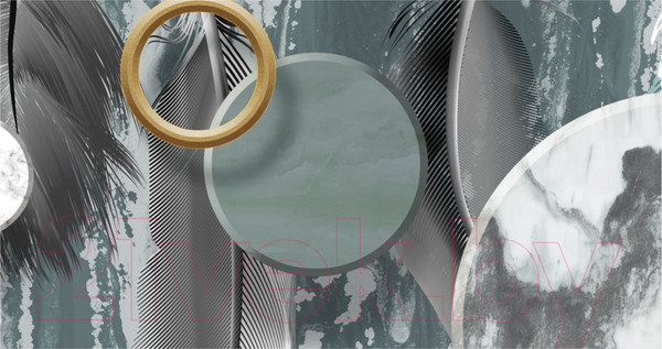 Изображение товара Фотообои листовые ФабрикаФресок Перья и мраморные круги / 922270 (200x270)