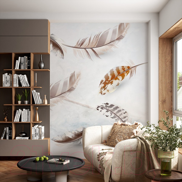 Изображение товара Фотообои листовые ФабрикаФресок Стильные светлые перья / 822270 (200x270)