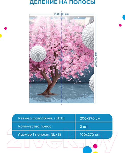 Изображение товара Фотообои листовые ФабрикаФресок 3D Шары на фоне Сакуры / 832270 (200x270)