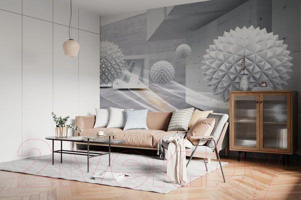 Изображение товара Фотообои листовые ФабрикаФресок 3D Шары и бетонные стены / 863270 (300x270)