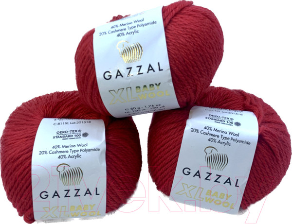 Изображение товара Набор пряжи для вязания Gazzal Baby Wool XL 811 (красный, 3 мотка)