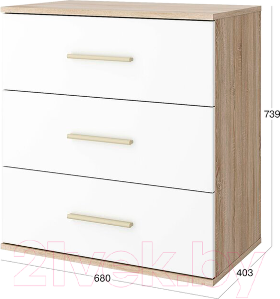 Изображение товара Комод Stolline Алекс 3 ящика / 513.05 (дуб сонома/белый)