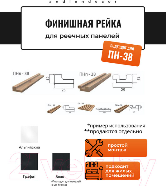 Изображение товара Финишная рейка для реечной панели Andlen Decor ПНл-38 Графит (2800x25x12мм, левая)