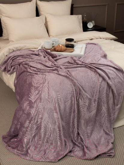 Изображение товара Плед TexRepublic Elite Листья Фланель Евро / 93381 (сиреневый)