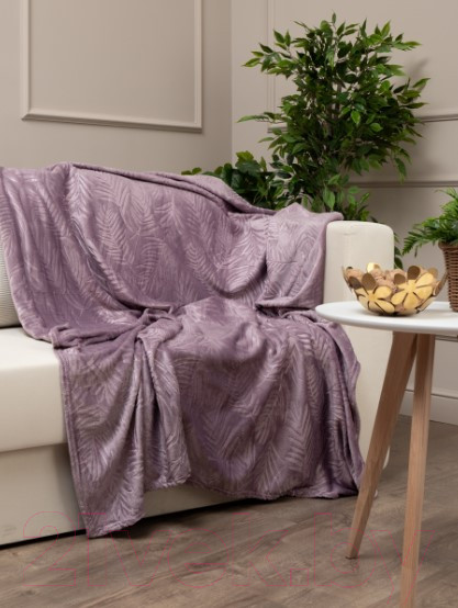 Изображение товара Плед TexRepublic Elite Листья Фланель Евро / 93381 (сиреневый)