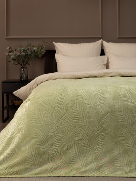 Изображение товара Плед TexRepublic Elite Листья Фланель Евро / 93384 (зеленый)