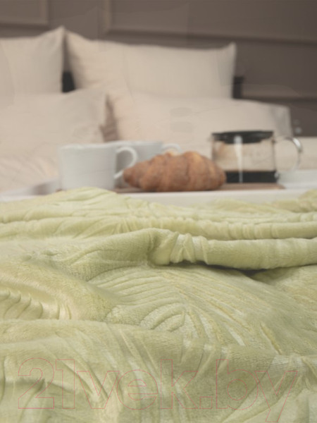 Изображение товара Плед TexRepublic Elite Листья Фланель Евро / 93384 (зеленый)