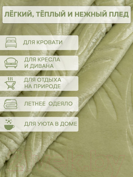 Изображение товара Плед TexRepublic Elite Листья Фланель Евро / 93384 (зеленый)