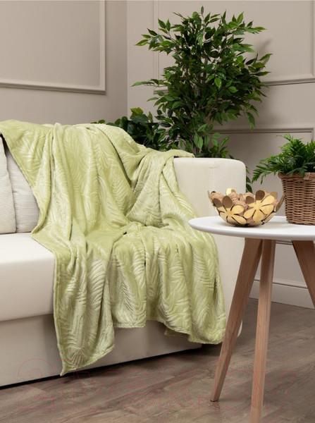 Изображение товара Плед TexRepublic Elite Листья Фланель Евро / 93384 (зеленый)