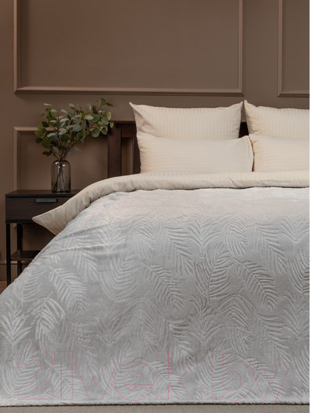 Изображение товара Плед TexRepublic Elite Листья Фланель Евро / 93390 (серый)