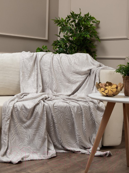 Изображение товара Плед TexRepublic Elite Листья Фланель Евро / 93390 (серый)