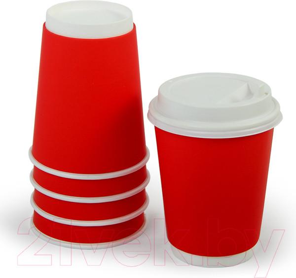 Изображение товара Набор бумажных стаканов Паксервис 250мл НВ80-280 / 185276 (1500шт, красный)