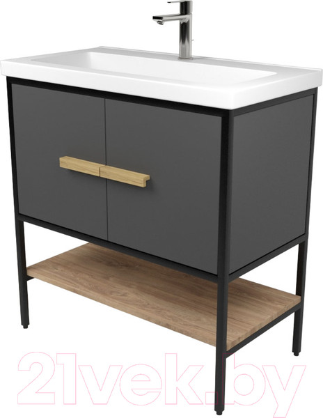 Изображение товара Тумба под умывальник Дабер 010 Тобаго/Эридан 80 / Т10.8Т.2.4 (черный/серый/дуб канзас коричневый)
