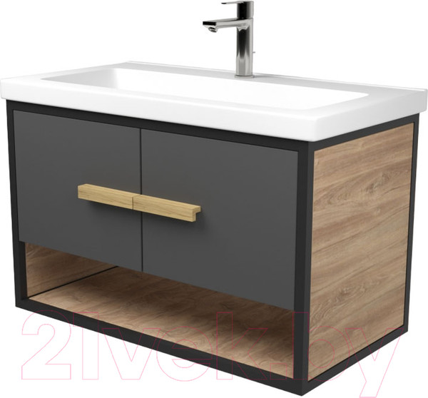 Изображение товара Тумба под умывальник Дабер 009 Тобаго/Эридан 80 / Т9.8Т.2.4 (черный/серый/дуб канзас коричневый)